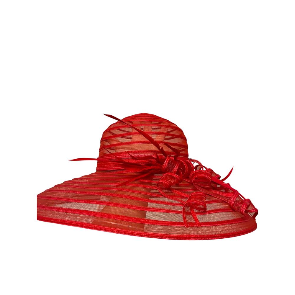 NWT August Accessories Vintage Deadstock Red Kentucky Derby Hat Wide Brim Sheer